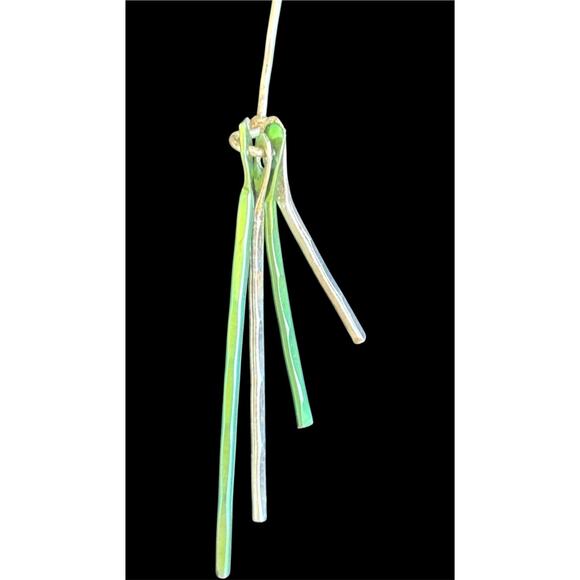 Sterling Silver & Green Fringe Dangle Earrings 925 - Picture 3 of 4